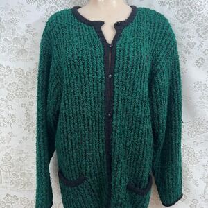 Bramble Lane Cardigan Cabincore Green Textured Knit Long Sleeve Oversize Pockets